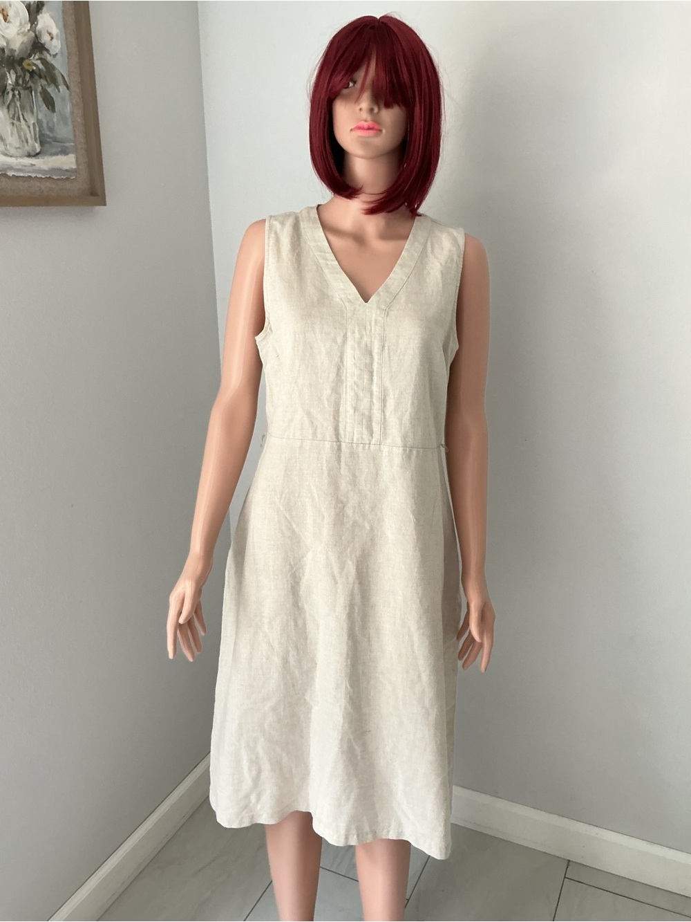 Liz Claiborne Beige V-Neck Linen Blend Top
